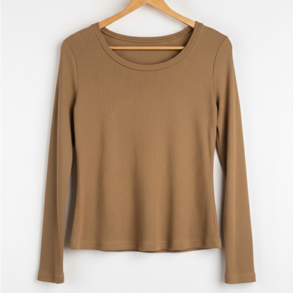 ChicMe Ribbed Long Sleeve Top with Built-In Bra – Size Large